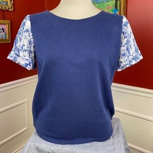 Anthropologie - Porridge Mixed Media XS Short Sleeve Blue Top